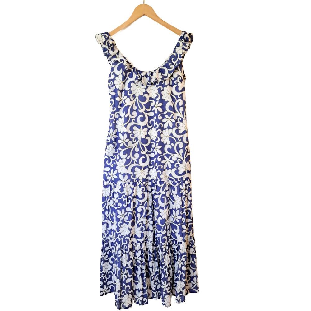 BODEN Ruffle Scoop Neck Maxi Dress Size 6 Ocean Blue Petal Print - Picture 10 of 12